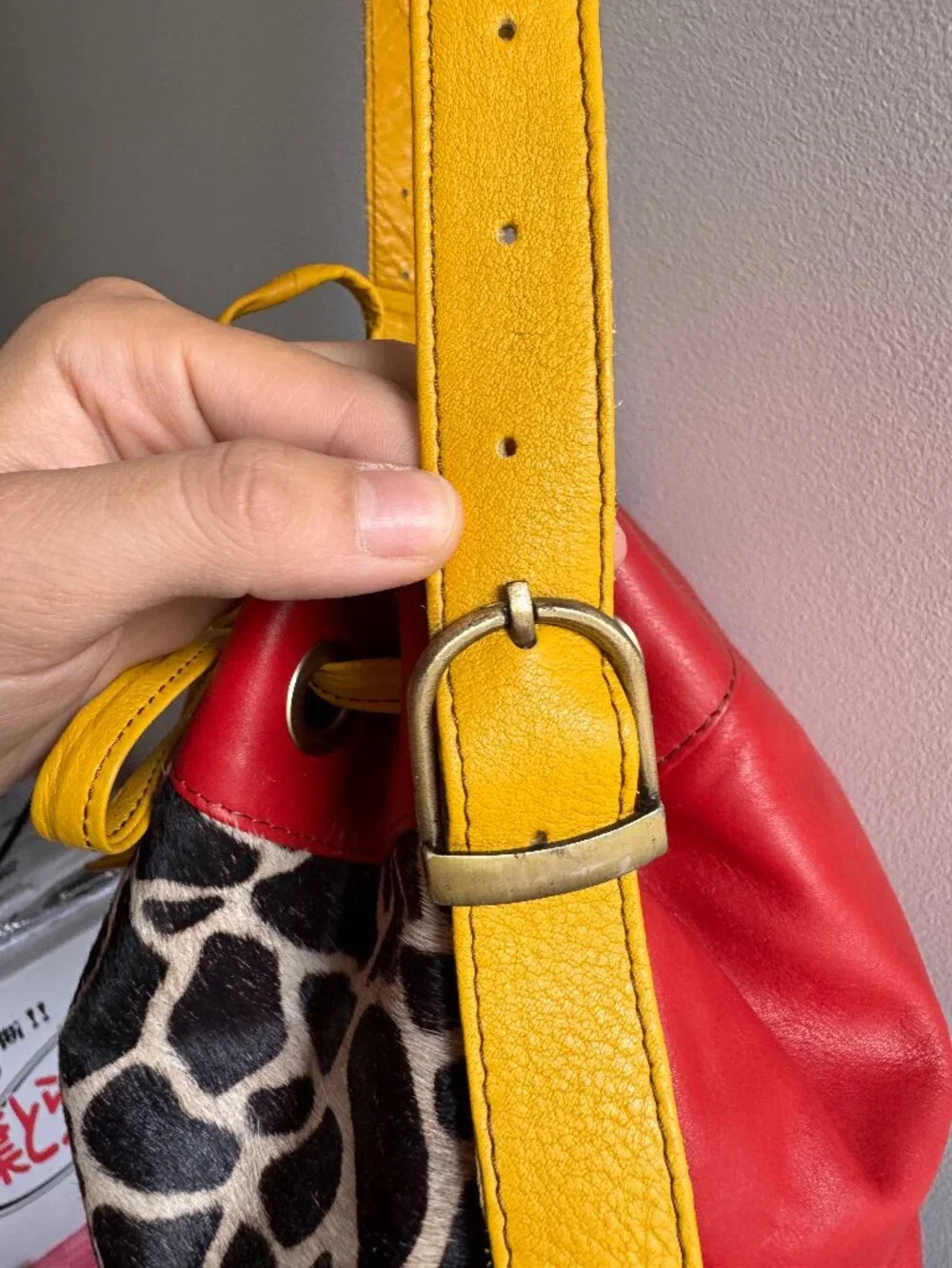NWT Soruka Giraffe Print Leather Bucket Bag